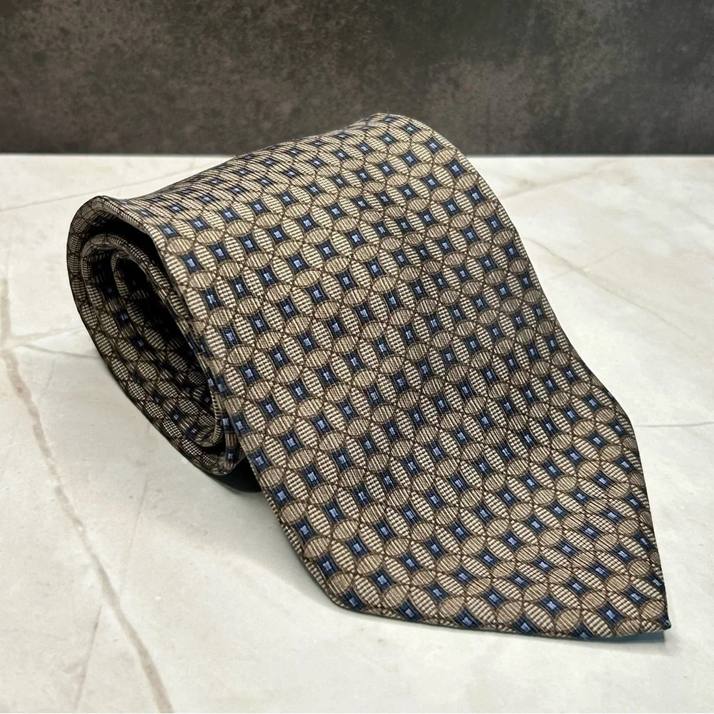 Nautica 57.5” Silk Tan and Blue Geometric Tie